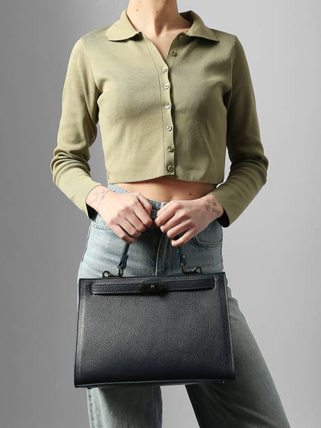 Sac Porté Main Caviar Cuir Milano Bleu caviar CA25116 vue secondaire 1